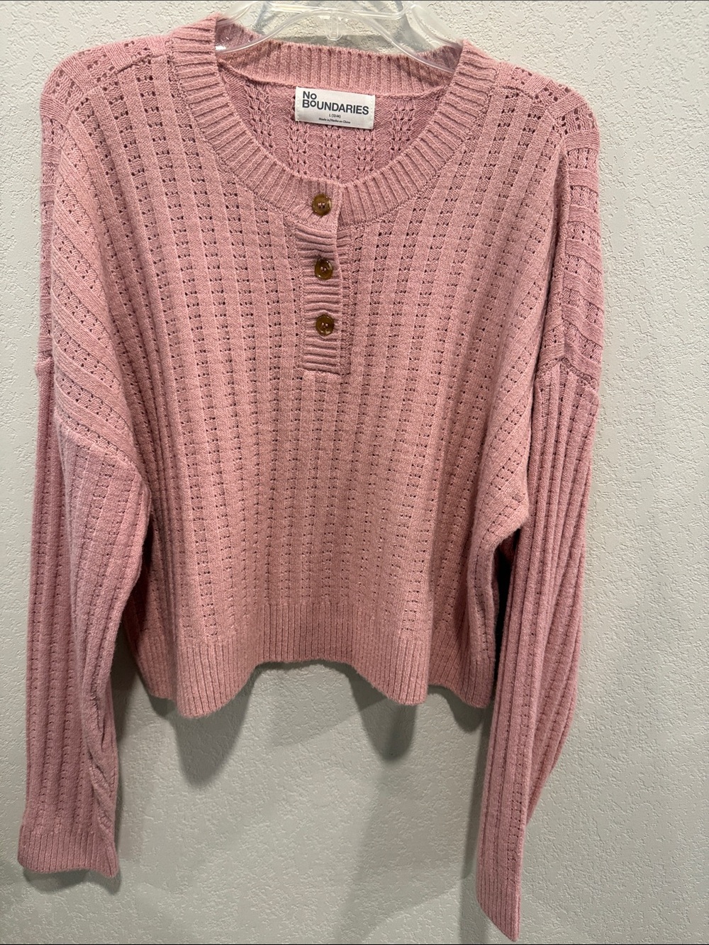 No Boundaries Dusty Pink Knit Henley Sweater